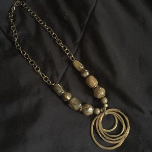 Olive and bronze colored stone necklace